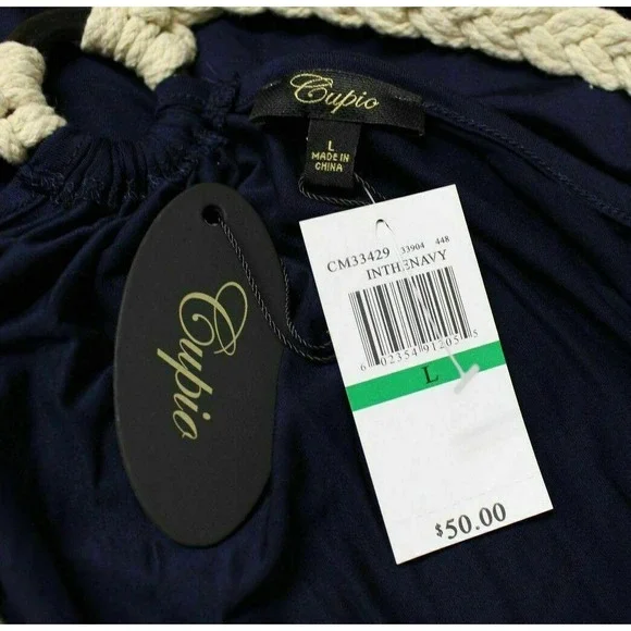 NWT $50 Cupio Women Top Tank Size L Blue Crochet Sea Shell Print Strap T-shirt - Picture 3 of 4